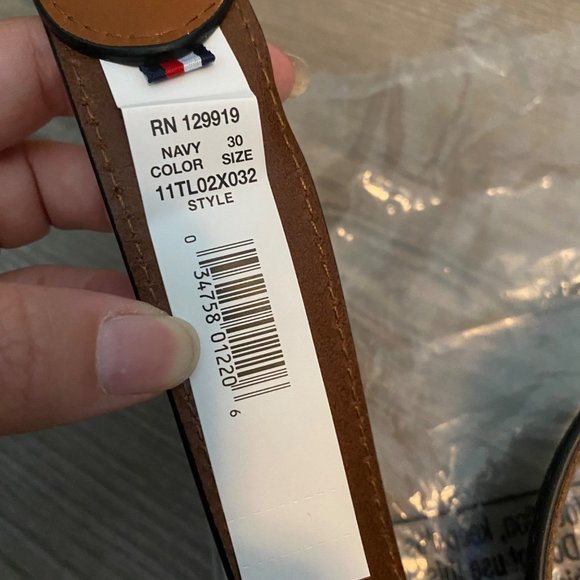 Tommy Hilfiger NWT Ribbon Inlay Spellout Belt Navy Brown Size 30 - Picture 5 of 6